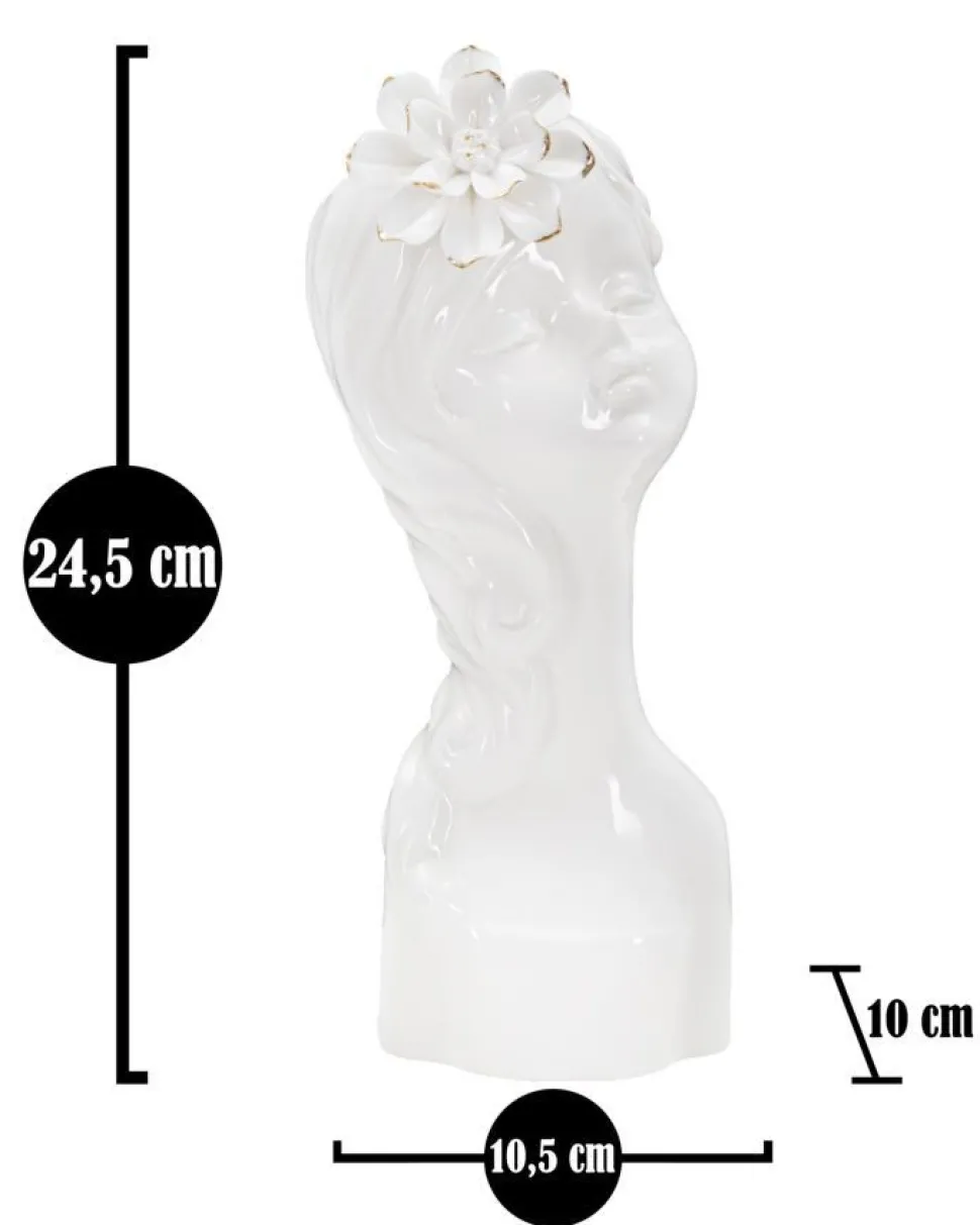 Vase buste féminin Céramique Blanc avec Fleur dorée