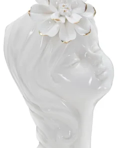 Vase buste féminin Céramique Blanc avec Fleur dorée