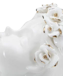 Vase buste jeune fille Porcelaine Blanc couronne de fleurs dorées