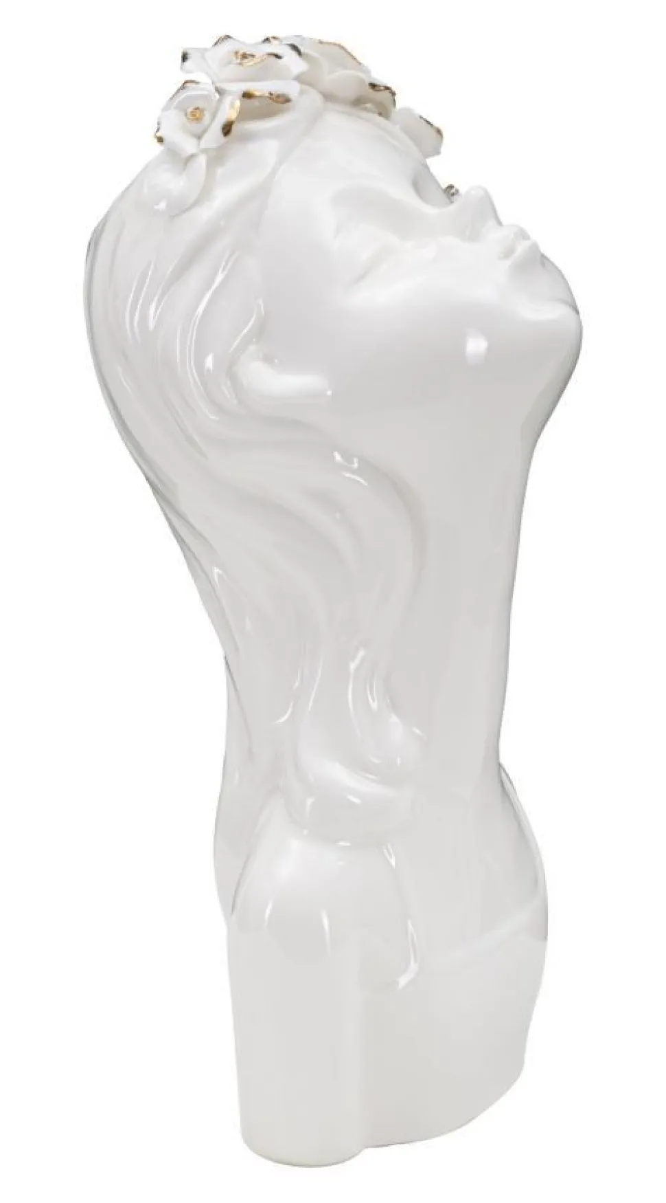 Vase buste jeune fille Porcelaine Blanc couronne de fleurs dorées