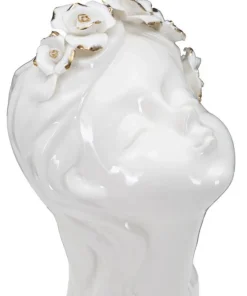 Vase buste jeune fille Porcelaine Blanc couronne de fleurs dorées
