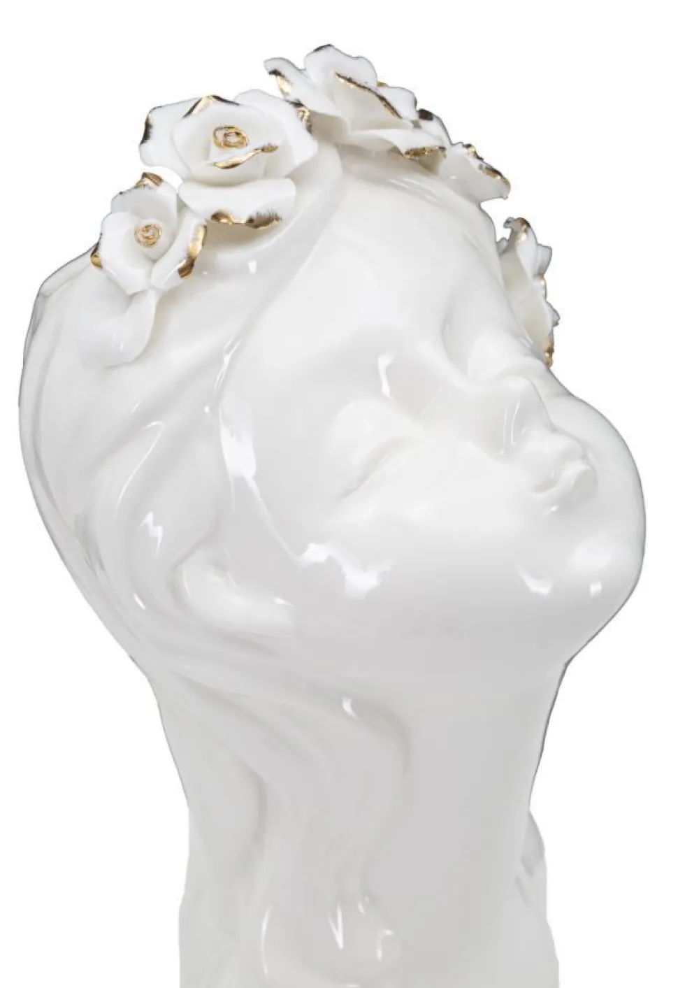 Vase buste jeune fille Porcelaine Blanc couronne de fleurs dorées