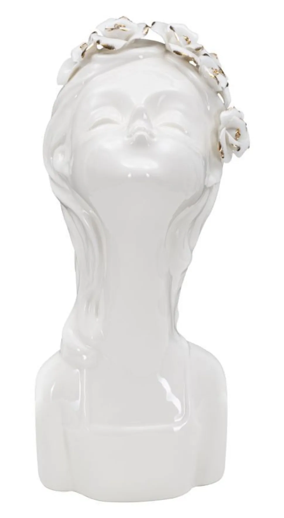 Vase buste jeune fille Porcelaine Blanc couronne de fleurs dorées