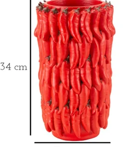 Vase Chili Polyrésine Rouge avec Motif Piments