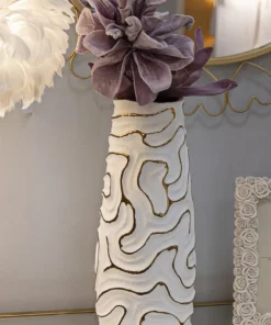 Vase céramique blanche décoré de lignes dorées