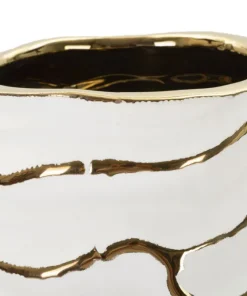 Vase céramique blanche décoré de lignes dorées