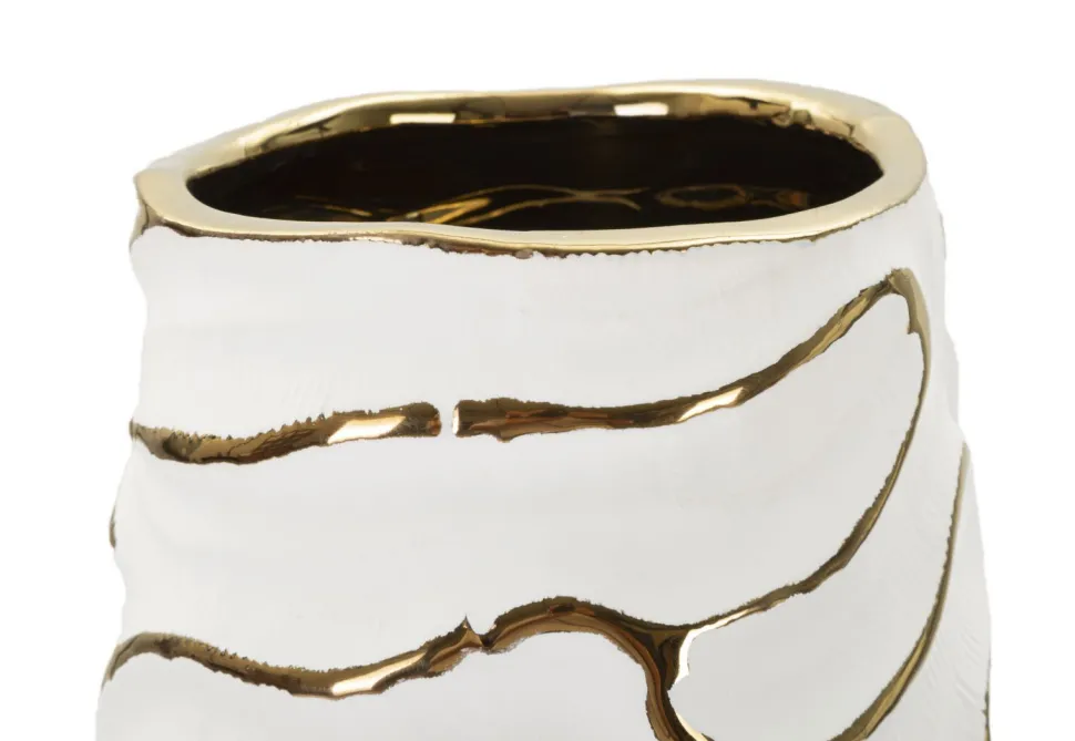 Vase céramique blanche décoré de lignes dorées