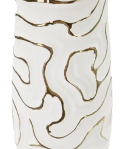 Vase céramique blanche décoré de lignes dorées