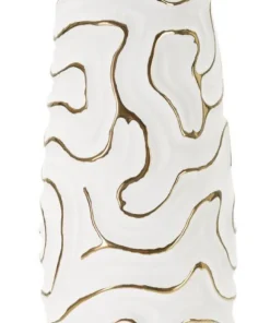 Vase céramique blanche décoré de lignes dorées