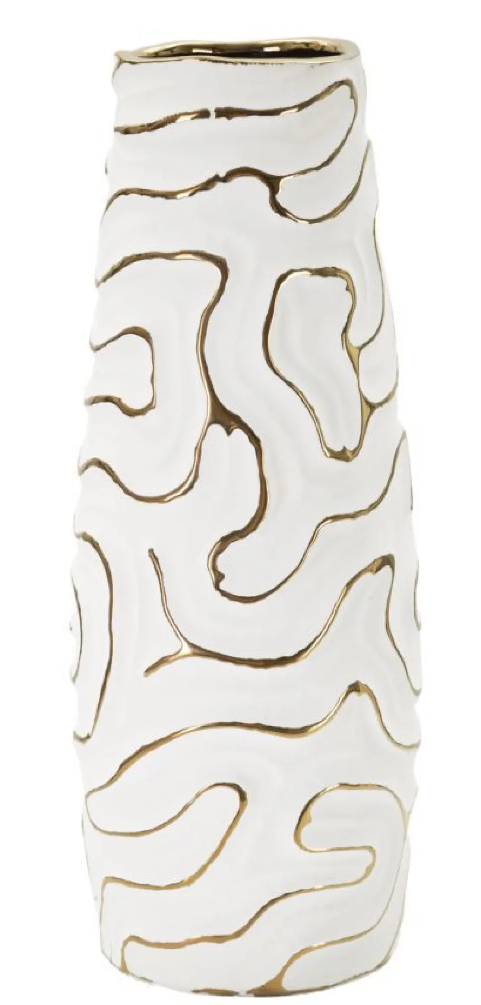 Vase céramique blanche décoré de lignes dorées