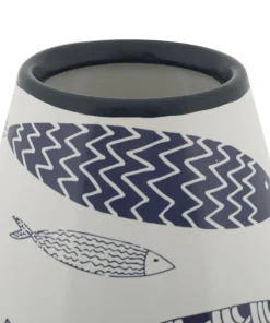 Vase céramique blanche décoré poissons motifs bleus