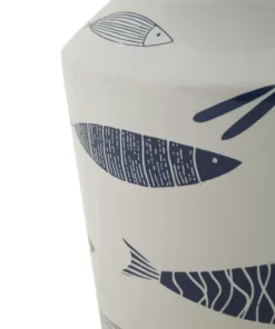 Vase céramique blanche décoré poissons motifs bleus