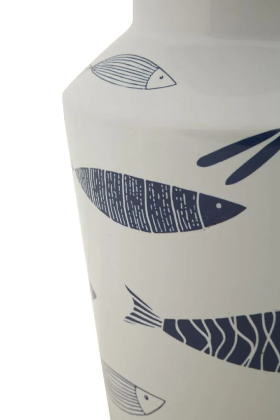 Vase céramique blanche décoré poissons motifs bleus