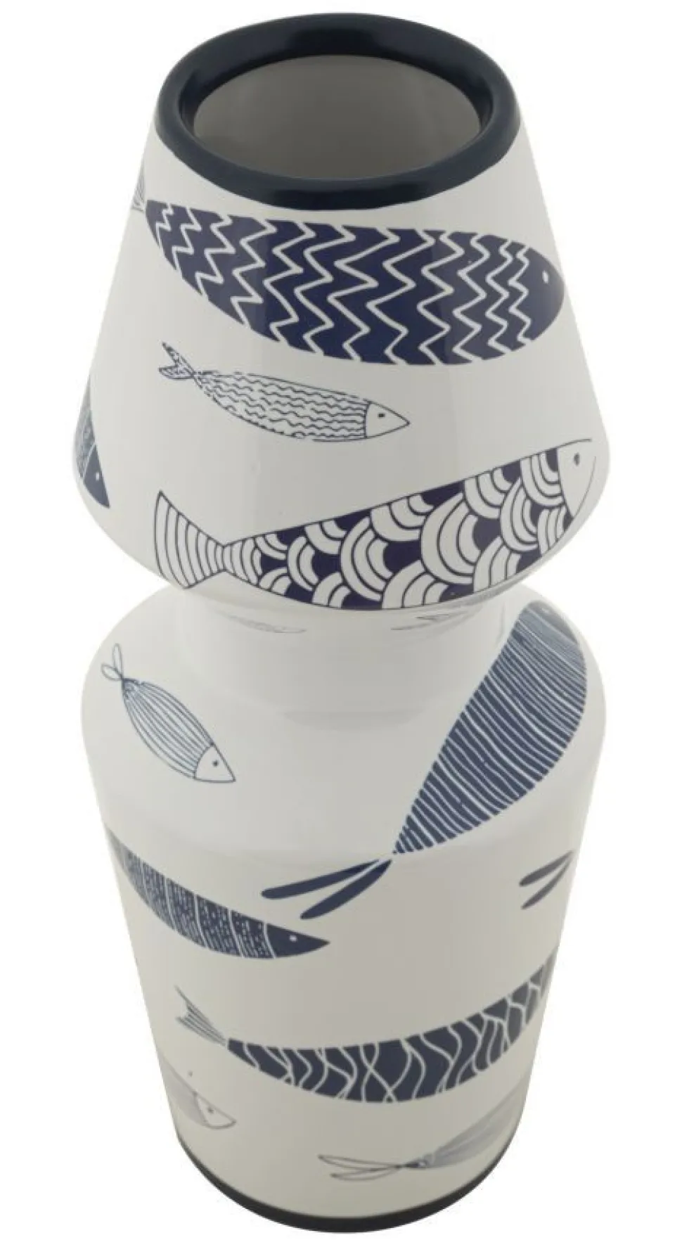Vase céramique blanche décoré poissons motifs bleus