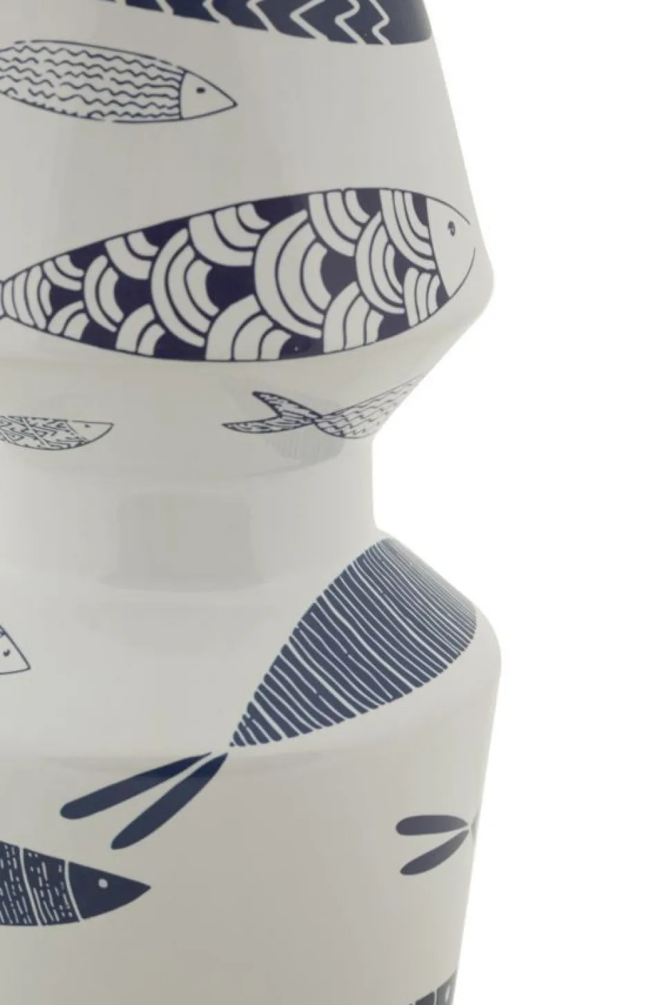 Vase céramique blanche décoré poissons motifs bleus