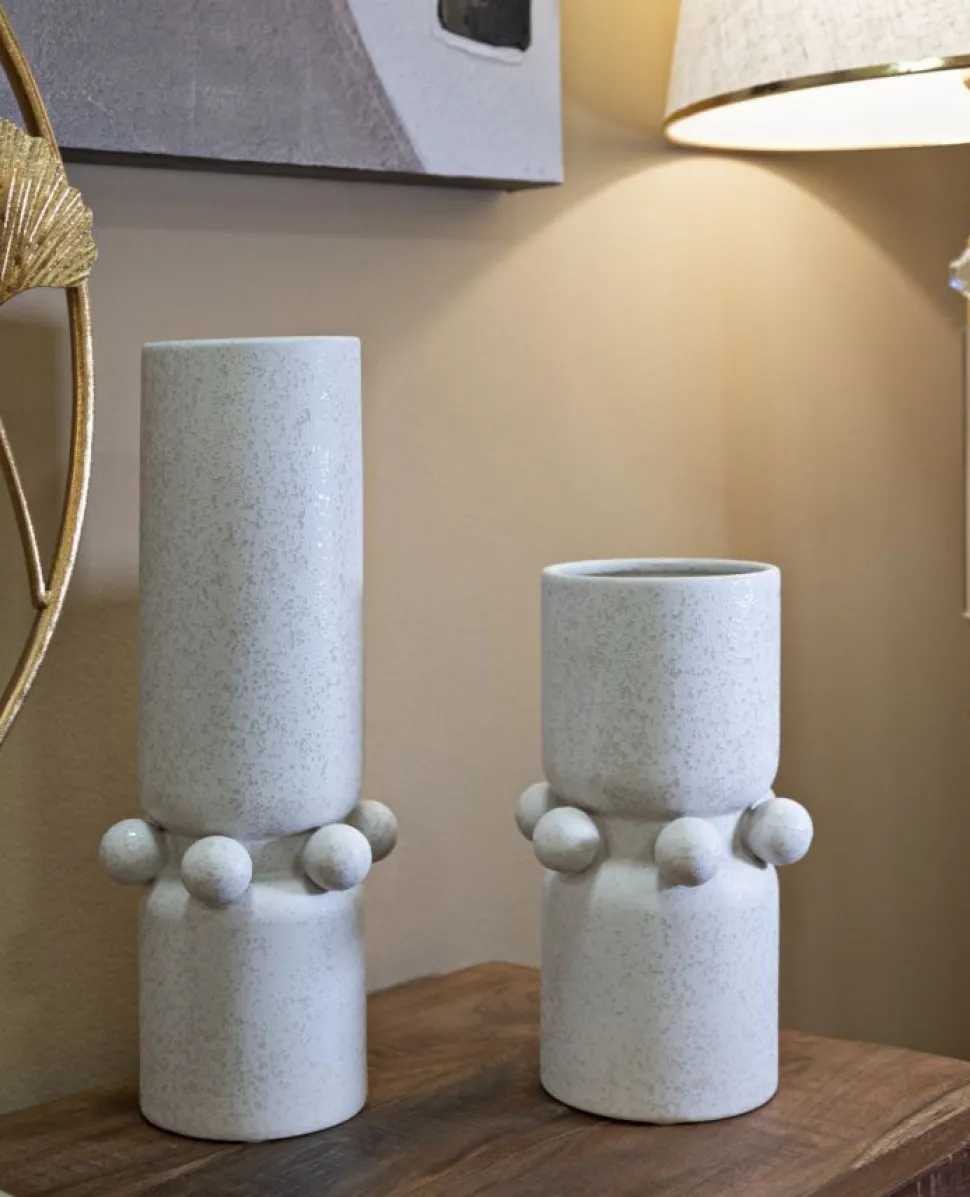 Vase céramique blanche décoré de sphères finition Crème