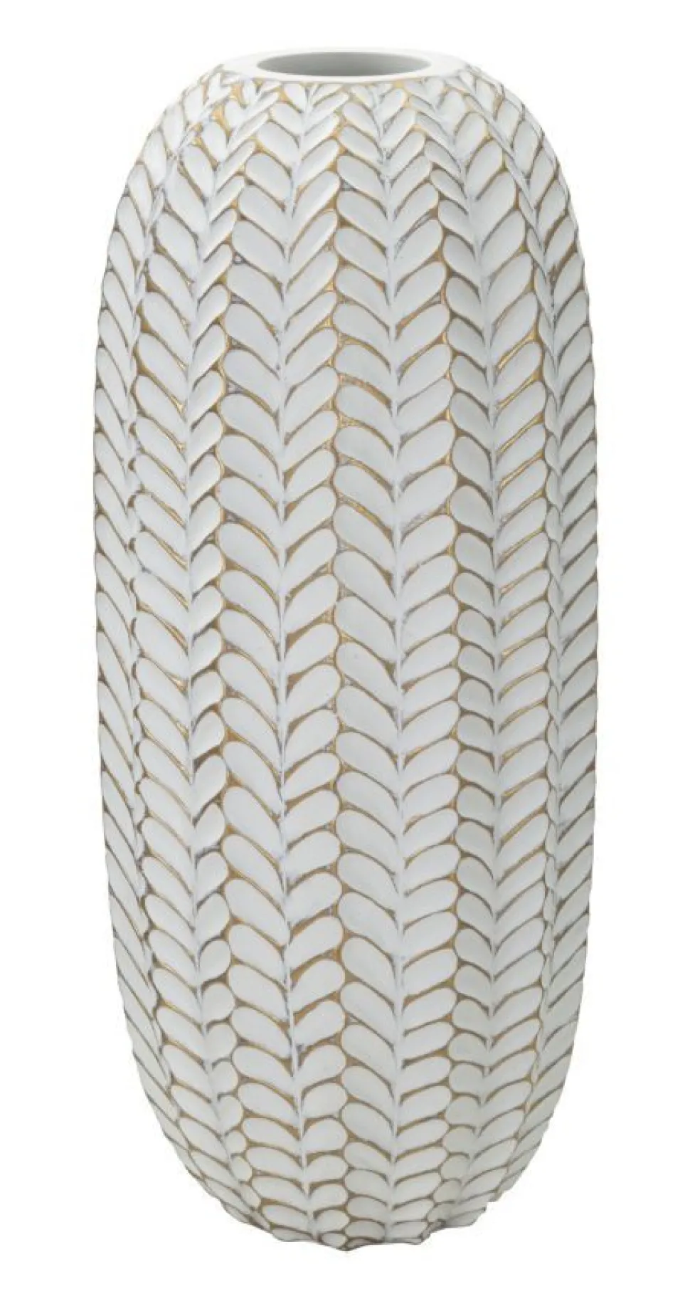 Vase décoratif motifs feuilles polyrésine Blanc et Or