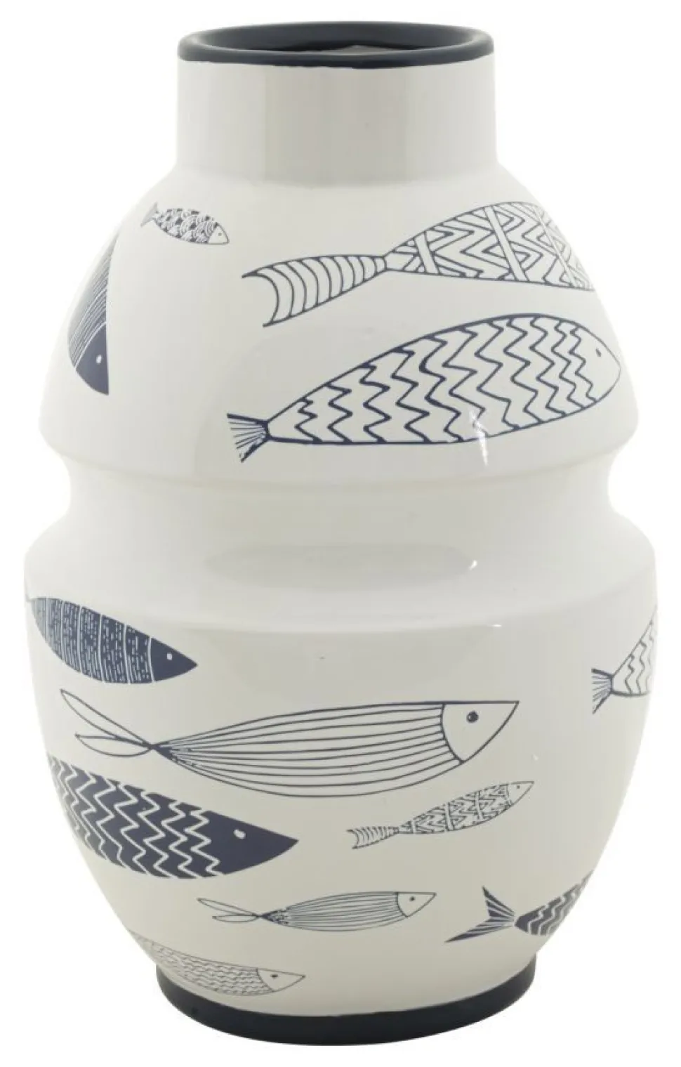 Vase en céramique blanche décorations poissons bleus