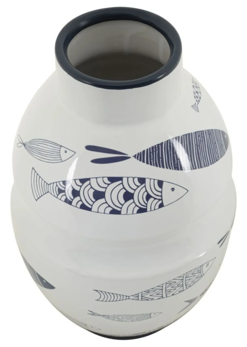 Vase en céramique blanche décorations poissons bleus