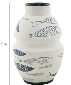 Vase en céramique blanche décorations poissons bleus