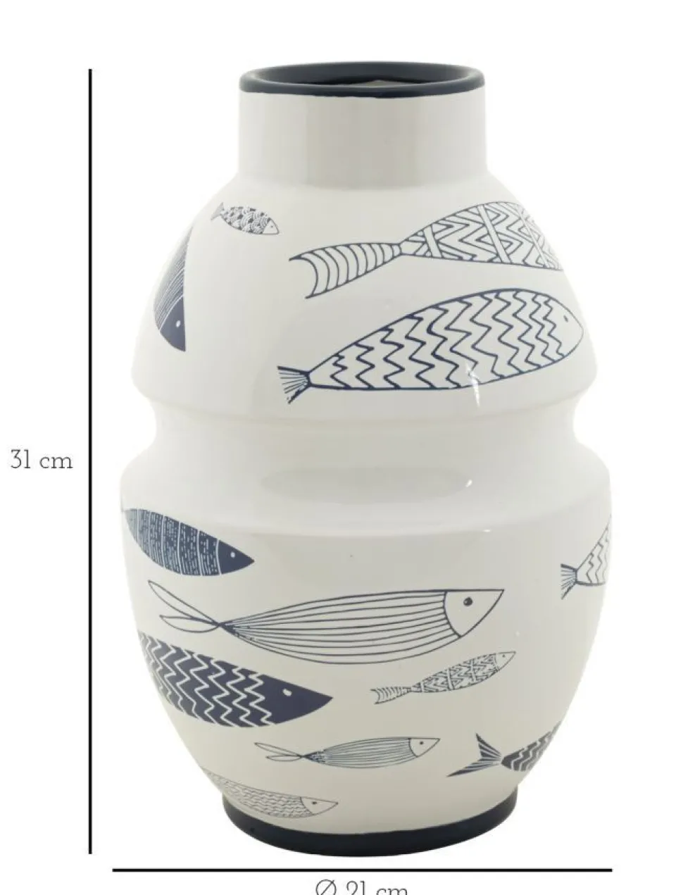 Vase en céramique blanche décorations poissons bleus