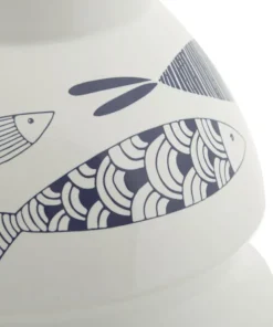 Vase en céramique blanche décorations poissons bleus