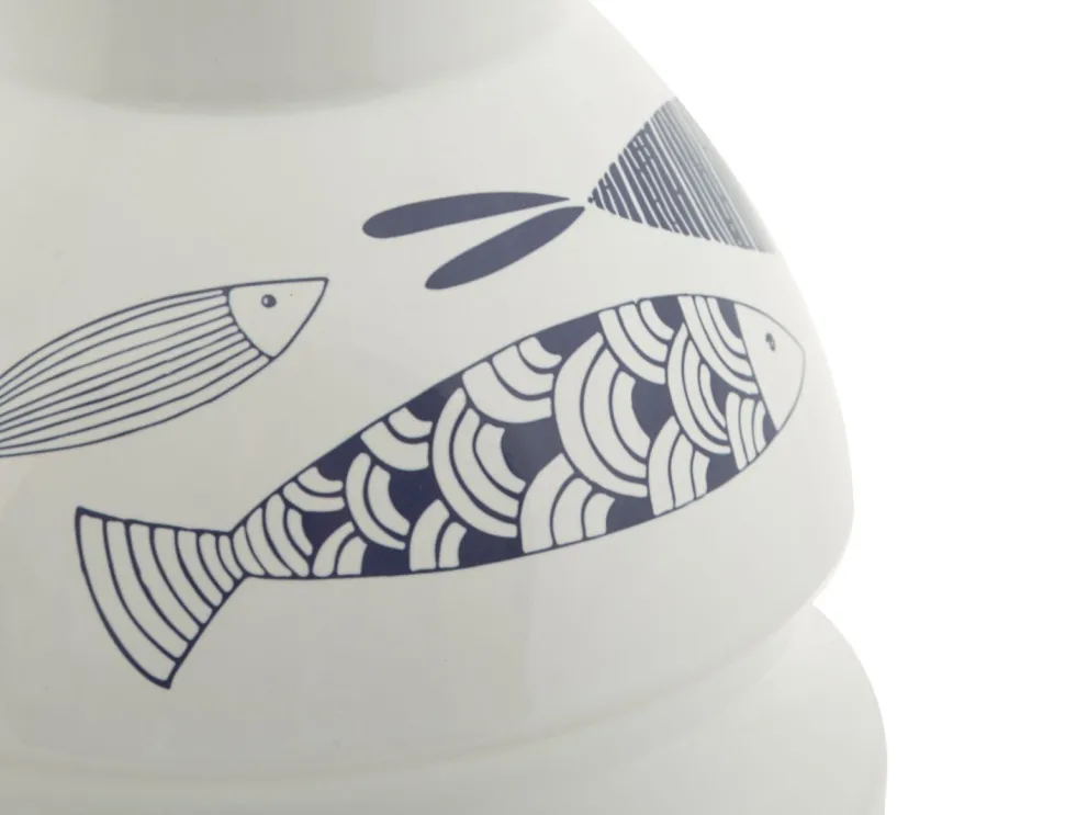 Vase en céramique blanche décorations poissons bleus