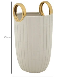 Vase en céramique blanche avec anneaux dorés