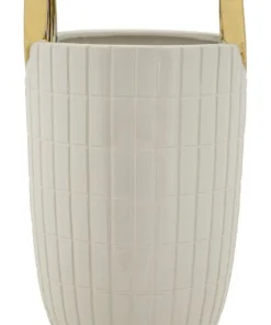 Vase en céramique blanche avec anneaux dorés