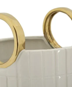 Vase en céramique blanche avec anneaux dorés