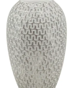 Vase en polyrésine blanc et or décoré sculptures médiévales