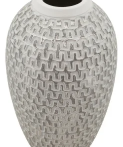 Vase en polyrésine blanc et or décoré sculptures médiévales