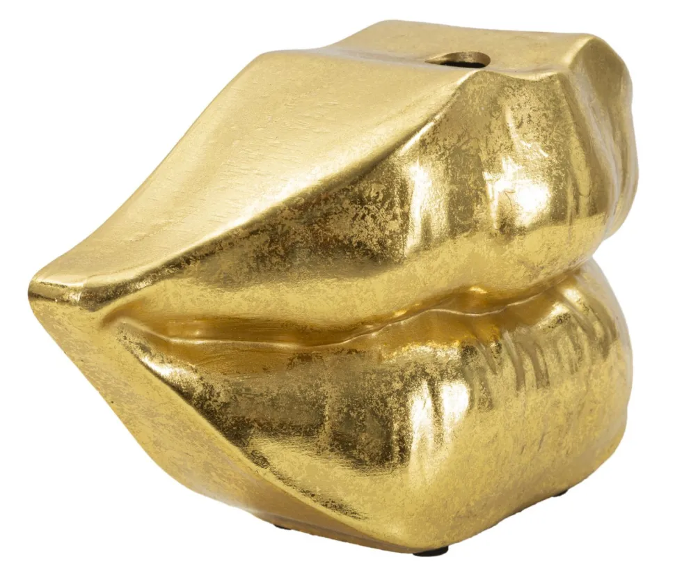 Vase en polyrésine dorée forme lèvres