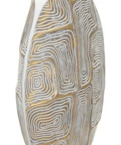Vase en polyrésine géométrique blanc et or
