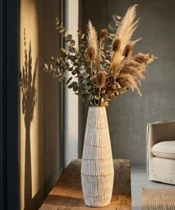 Vase en résine Hanoi finition naturelle avec gravures raffinées