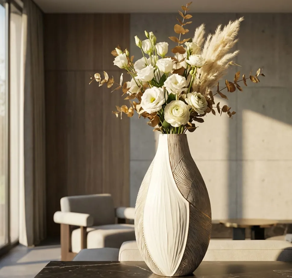 Vase en résine Ho Chi Minh blanc et doré