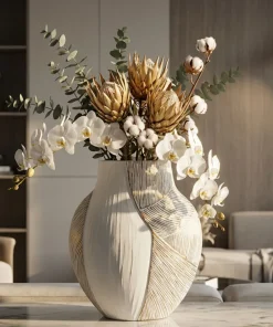 Vase en résine Ho Chi Minh Blanc et doré