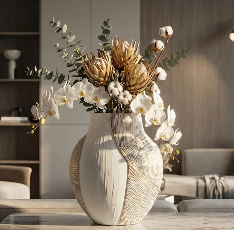 Vase en résine Ho Chi Minh Blanc et doré