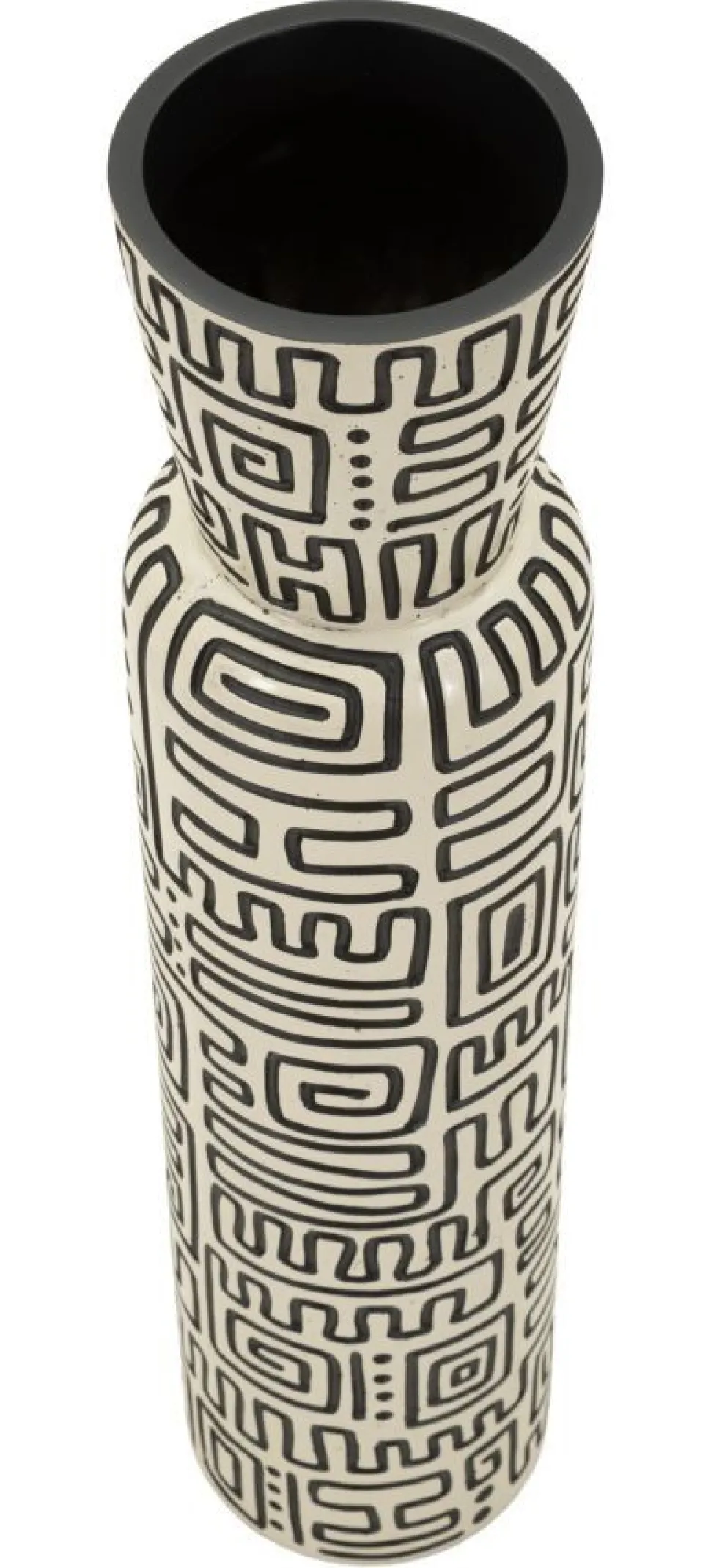 Vase en résine Nairobi décor géométrique crème et noir