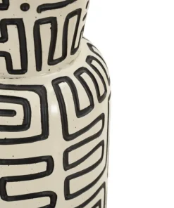 Vase en résine Nairobi décor géométrique crème et noir