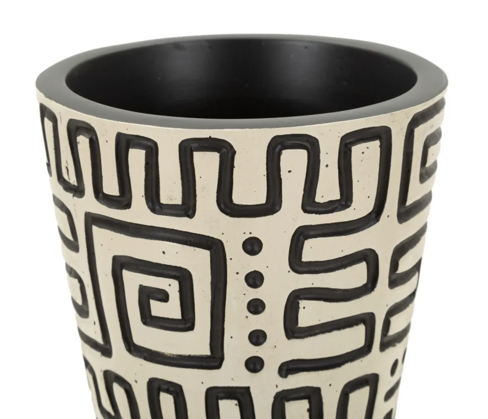 Vase en résine Nairobi décor géométrique crème et noir