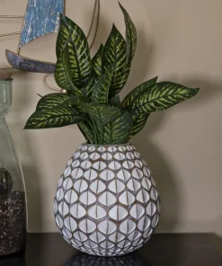 Vase en résine Tibet design géométrique blanc et marron