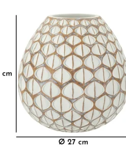 Vase en résine Tibet design géométrique blanc et marron