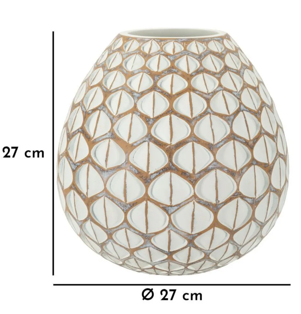 Vase en résine Tibet design géométrique blanc et marron