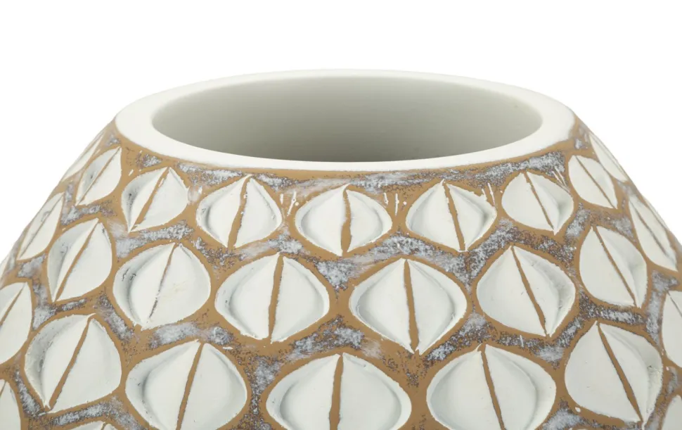 Vase en résine Tibet design géométrique blanc et marron
