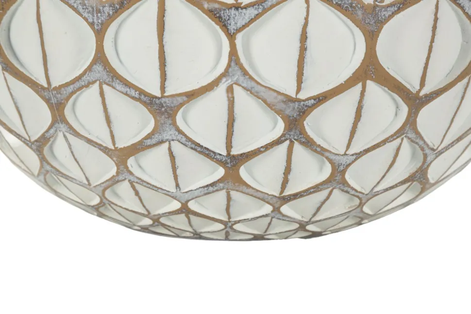 Vase en résine Tibet design géométrique blanc et marron