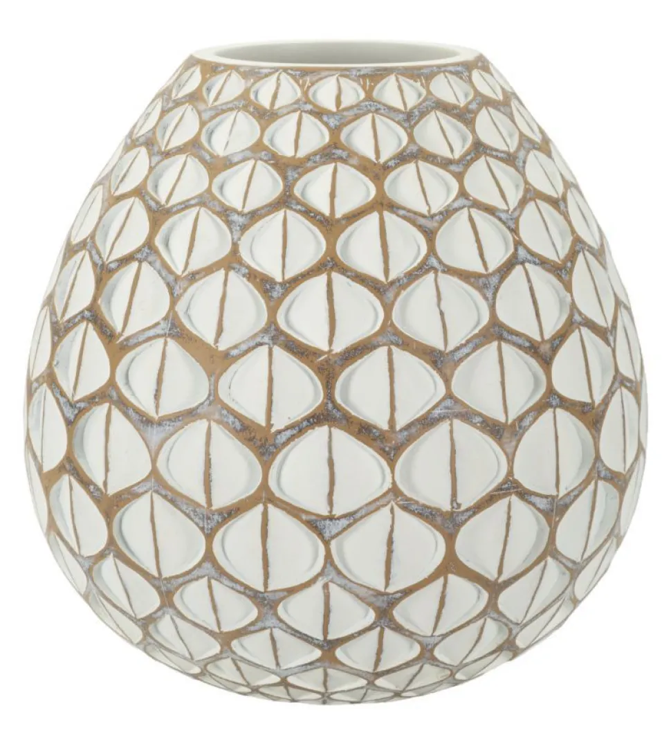 Vase en résine Tibet design géométrique blanc et marron