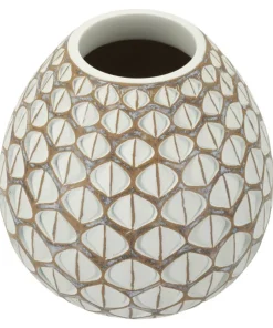 Vase en résine Tibet design géométrique blanc et marron