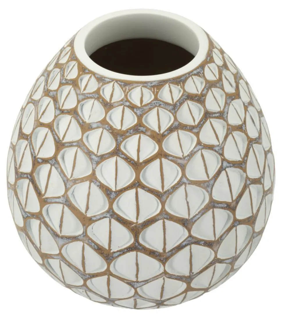 Vase en résine Tibet design géométrique blanc et marron