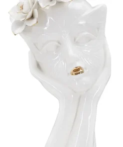 Vase féminin en porcelaine décoré d'une couronne de fleurs blanc et or